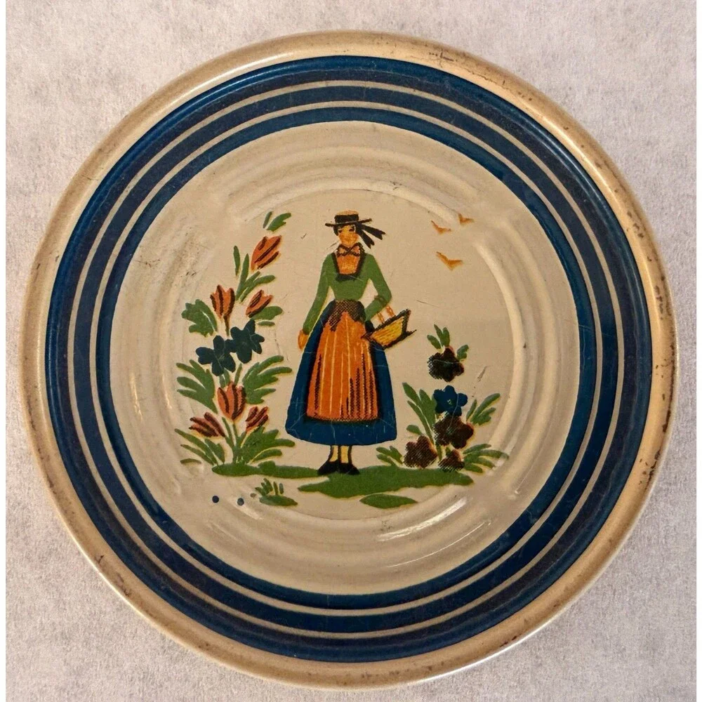 Vintage Dutch Girl Metal Coasters, Set of 4
